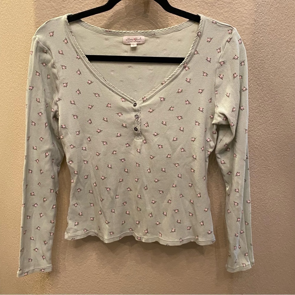 ULTRA FLIRT Girls Junior Green Pink Floral Long Sleeve Cottage Core Top- Large